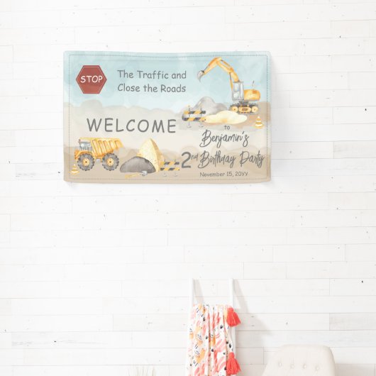 Bouw Dump Truck Boy 2nd Birthday Party Spandoek (Insitu)