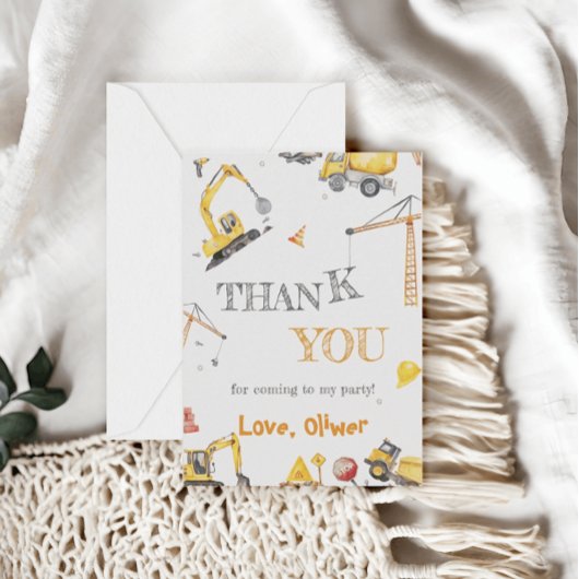 Bouw Dump Truck Boy Verjaardag Geel Bedankkaart