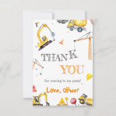 Bouw Dump Truck Boy Verjaardag Geel Bedankkaart (Voorkant)