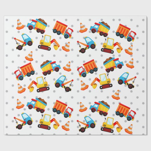 Bouw Dump Truck Cute Pattern Boy Cadeaupapier (Vlak)