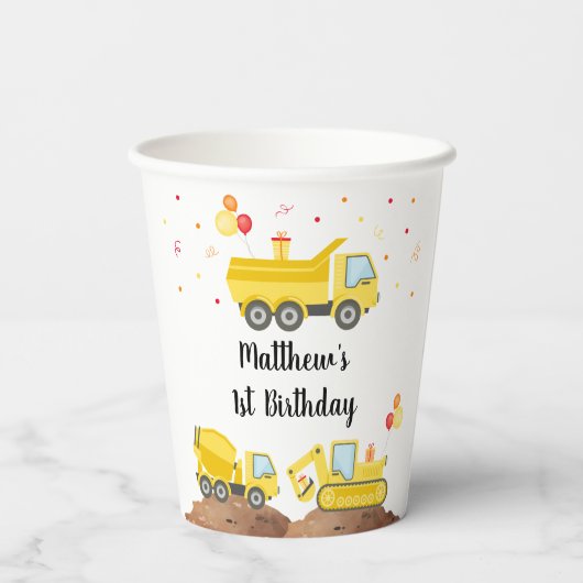 Bouw Dump Truck Digger Boy Birthday Papieren Bekers (Achterkant)