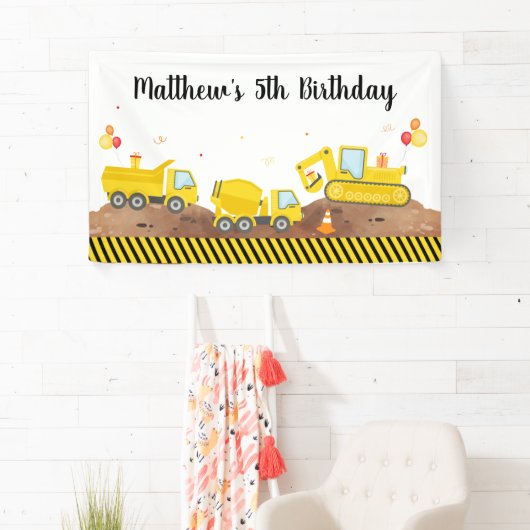 Bouw Dump Truck Digger Boy Birthday Spandoek (Insitu)