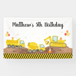 Bouw Dump Truck Digger Boy Birthday Spandoek