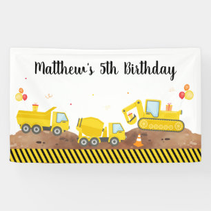 Bouw Dump Truck Digger Boy Birthday Spandoek