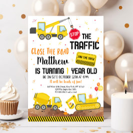 Bouw Dump Truck Digger First Birthday Kaart