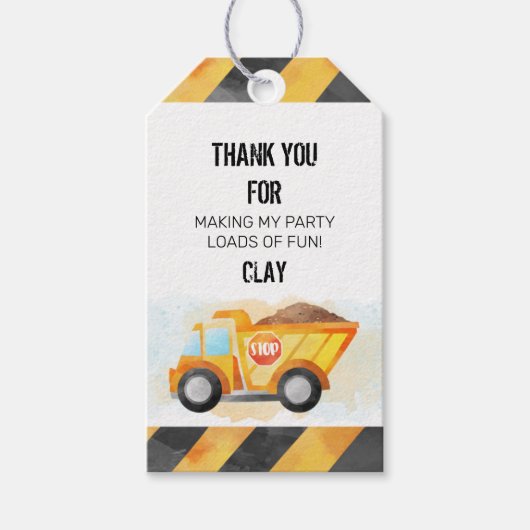 Bouw Dump Truck Favor Cadeaulabel (Voorkant)