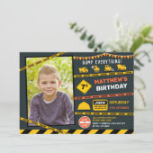 Bouw Dump Truck Foto Boy Verjaardagsfeest Kaart (Staand voorkant)