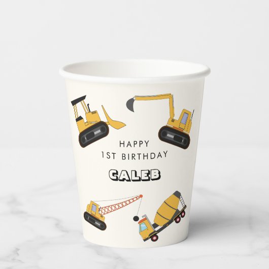 Bouw Dump Truck Kids Verjaardag Papieren Bekers (Achterkant)