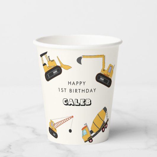 Bouw Dump Truck Kids Verjaardag Papieren Bekers (Voorkant)