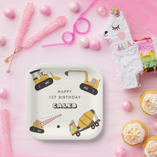 Bouw Dump Truck Kids Verjaardag Papieren Bordje (Feest)