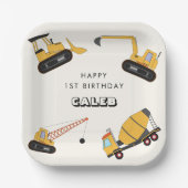 Bouw Dump Truck Kids Verjaardag Papieren Bordje (Voorkant)