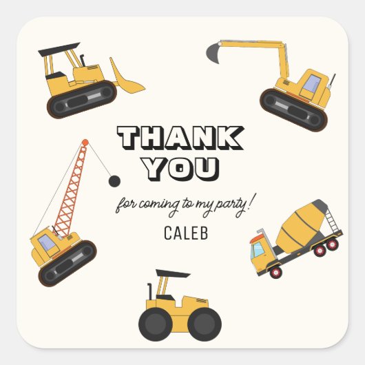 Bouw Dump Truck Kids Verjaardag Vierkante Sticker (Voorkant)