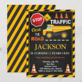 Bouw Dump Truck Kinderen Verjaardag Uitnodiging (Voorkant / Achterkant)