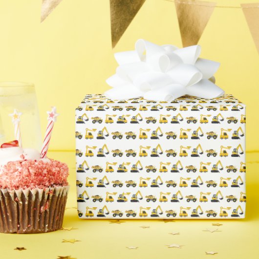 Bouw Dump Truck, Kraan & Graafmachine Cadeaupapier (Verjaardagsfeest)