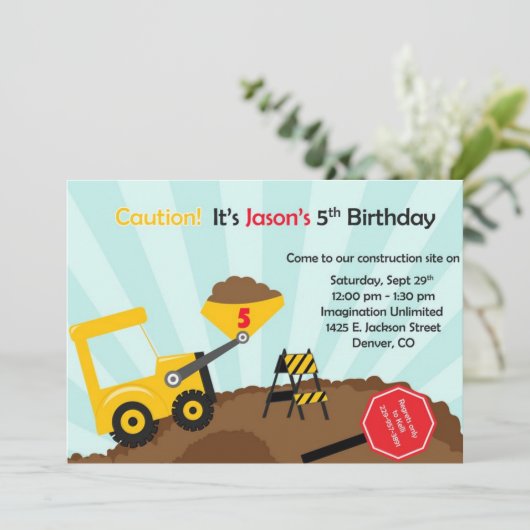 Bouw Dump Truck nodiging Kaart (Staand voorkant)