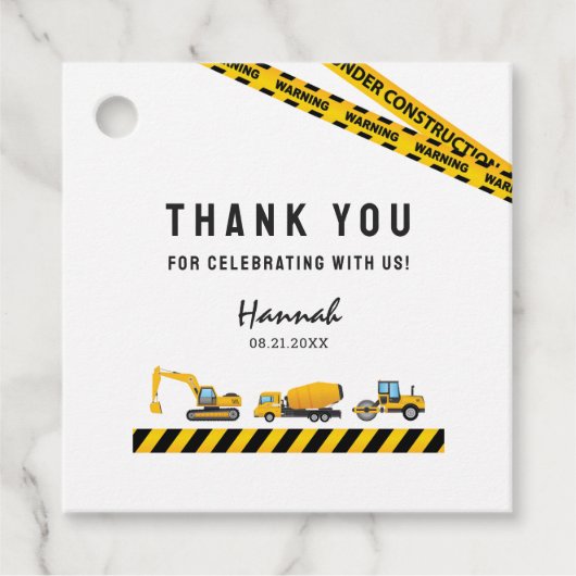 Bouw Dump Truck Party Bedankt voor afdrukken Bedankjes Labels (Voorkant)