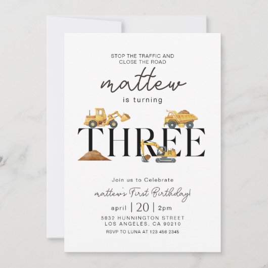 Bouw Dump Truck Party Boy 3e verjaardag Kaart (Voorkant)