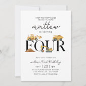 Bouw Dump Truck Party Boy 4e verjaardag Kaart (Voorkant)