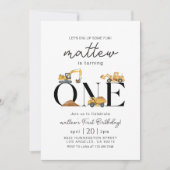 Bouw Dump Truck Party Boy eerste verjaardag Kaart (Voorkant)