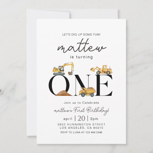 Bouw Dump Truck Party Boy eerste verjaardag Kaart (Voorkant)