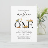 Bouw Dump Truck Party Boy eerste verjaardag Kaart (Staand voorkant)