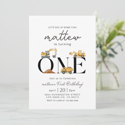 Bouw Dump Truck Party Boy eerste verjaardag Kaart (Staand voorkant)