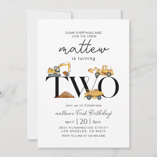 Bouw Dump Truck Party Boy Verjaardag Kaart (Voorkant)