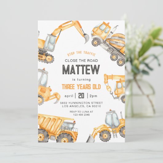 Bouw Dump Truck Party Boy Verjaardag Kaart (Staand voorkant)