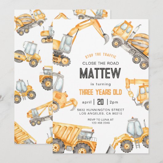 Bouw Dump Truck Party Boy Verjaardag Kaart (Voorkant / Achterkant)