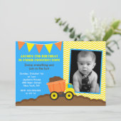 Bouw Dump Truck Photo Birthday Invitations Kaart (Staand voorkant)