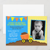Bouw Dump Truck Photo Birthday Invitations Kaart (Voorkant / Achterkant)