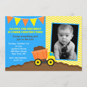 Bouw Dump Truck Photo Birthday Invitations Kaart