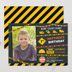 Bouw Dump Truck Photo Boy Birthday Party Kaart