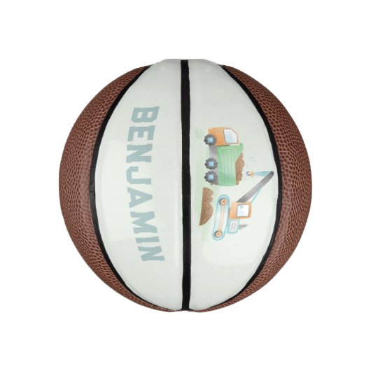 Bouw Dump Truck Soft Blue Green Boy Name Basketbal (Verticaal)