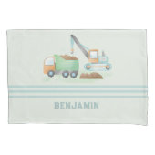 Bouw Dump Truck Soft Blue Green Boy Name Kussensloop (Voorkant)