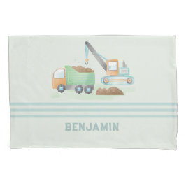 Bouw Dump Truck Soft Blue Green Boy Name Kussensloop