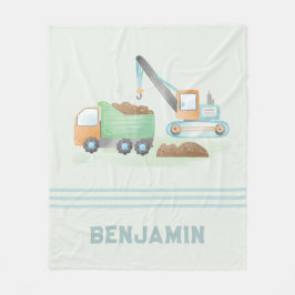 Bouw Dump Truck Soft Green Blue Boy Name Fleece Deken