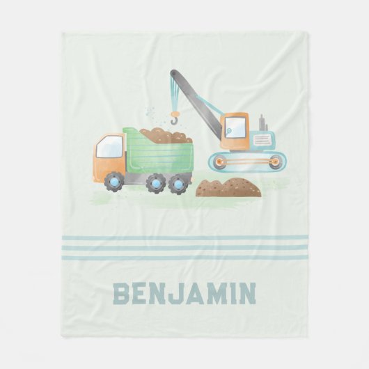 Bouw Dump Truck Soft Green Blue Boy Name Fleece Deken (Voorkant)