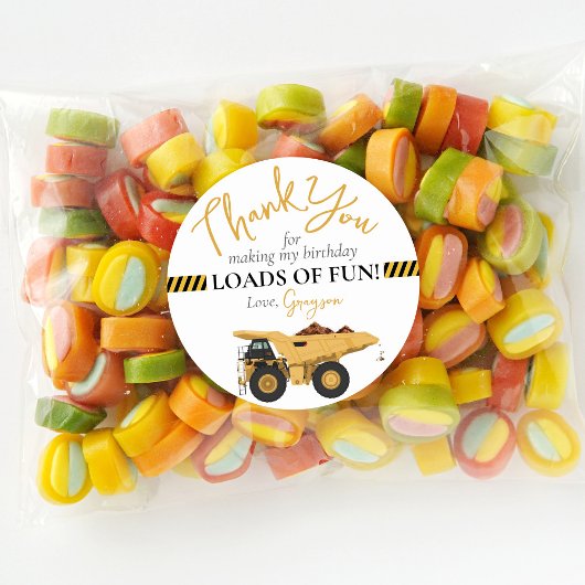 Bouw Dump Truck Verjaardag Dank u voor uw gunst Ronde Sticker