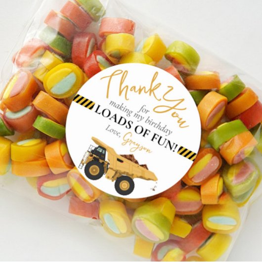 Bouw Dump Truck Verjaardag Dank u voor uw gunst Ronde Sticker