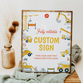 Bouw Dump Truck Verjaardag Feest Tafel Teken Poster