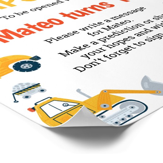 Bouw Dump Truck Verjaardag Time Capsule Sign Poster (Hoek)