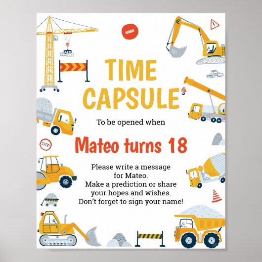 Bouw Dump Truck Verjaardag Time Capsule Sign Poster (Voorkant)