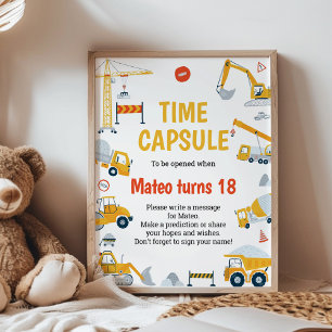 Bouw Dump Truck Verjaardag Time Capsule Sign Poster