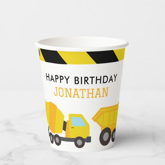 Bouw Dump Truck verjaardag uitnodiging Papieren Bekers (Voorkant)