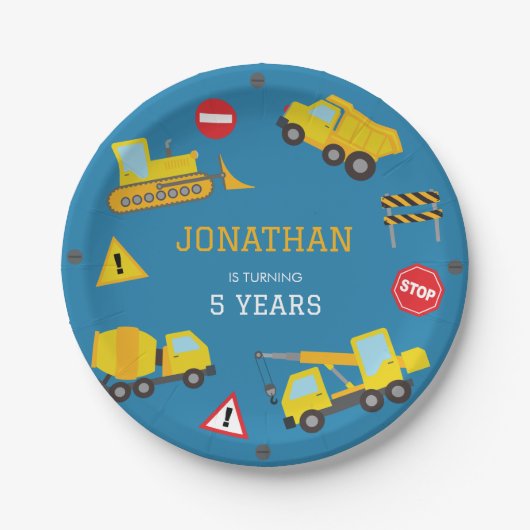 Bouw Dump Truck verjaardag uitnodiging Papieren Bordje (Voorkant)