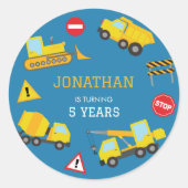 Bouw Dump Truck verjaardag uitnodiging Ronde Sticker (Voorkant)