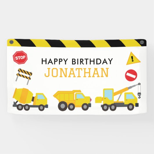 Bouw Dump Truck verjaardag uitnodiging Spandoek (Horizontaal)