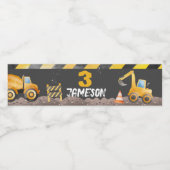 Bouw, Dump Truck Verjaardag Waterfles Etiket (Enkel label)