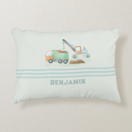 Bouw Dump Truck Zacht Blauw Groen Jongens Naam Accent Kussen